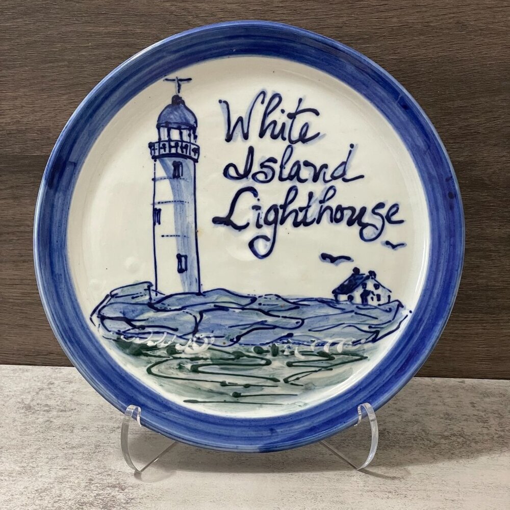 Vintage 2003 NH Isles of Shoals White Island Lighthouse Great Bay Pottery Plate